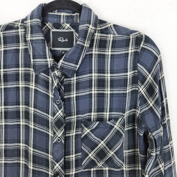 Rails Shirt Womens Medium Blue Hunter Plaid Button Front Long Sleeve Soft Rayon - Picture 2 of 12